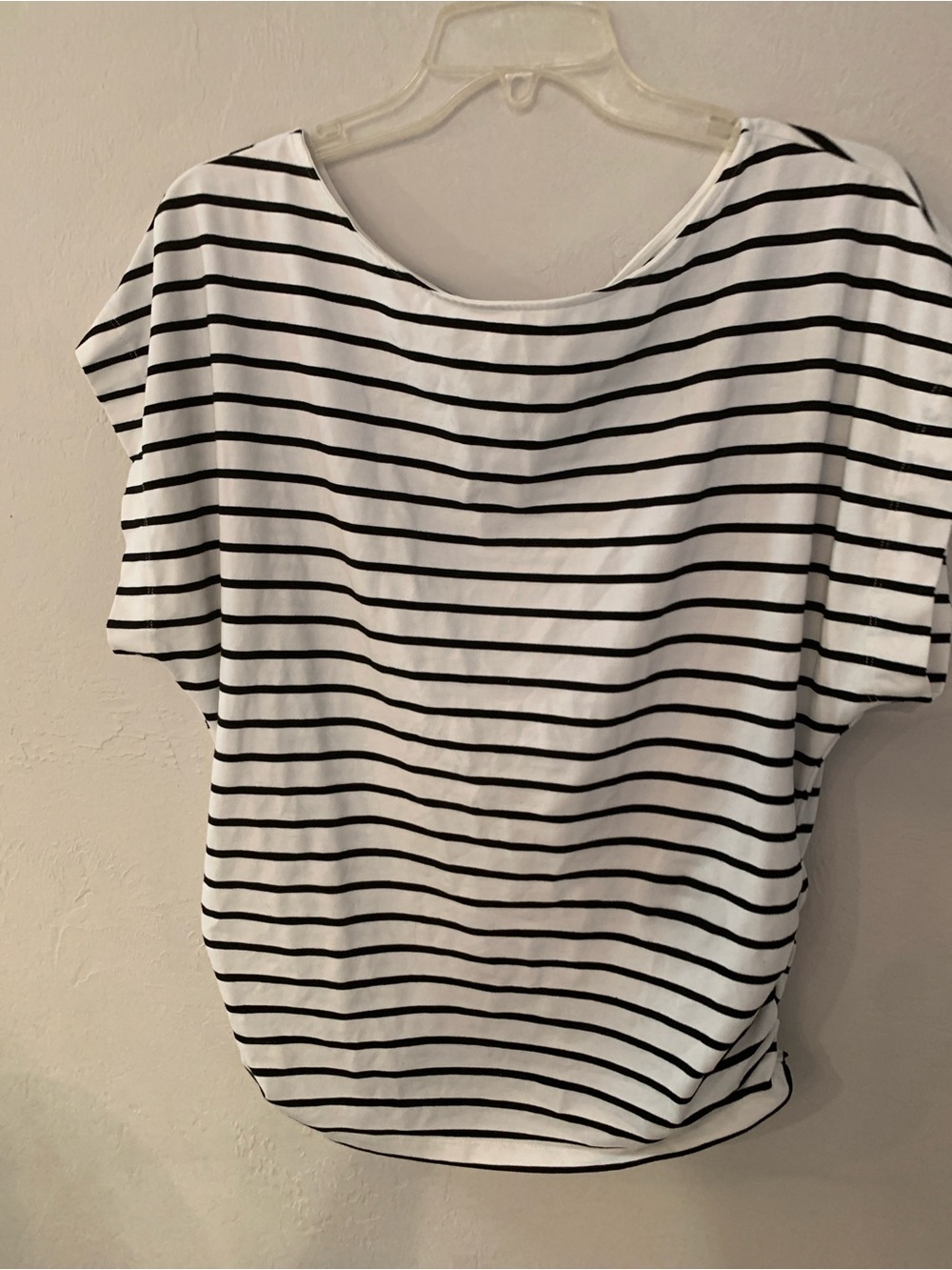 Maeve Nautical Black & White Striped Dolman Sleeve Side Ruch Top fits L Tag XL